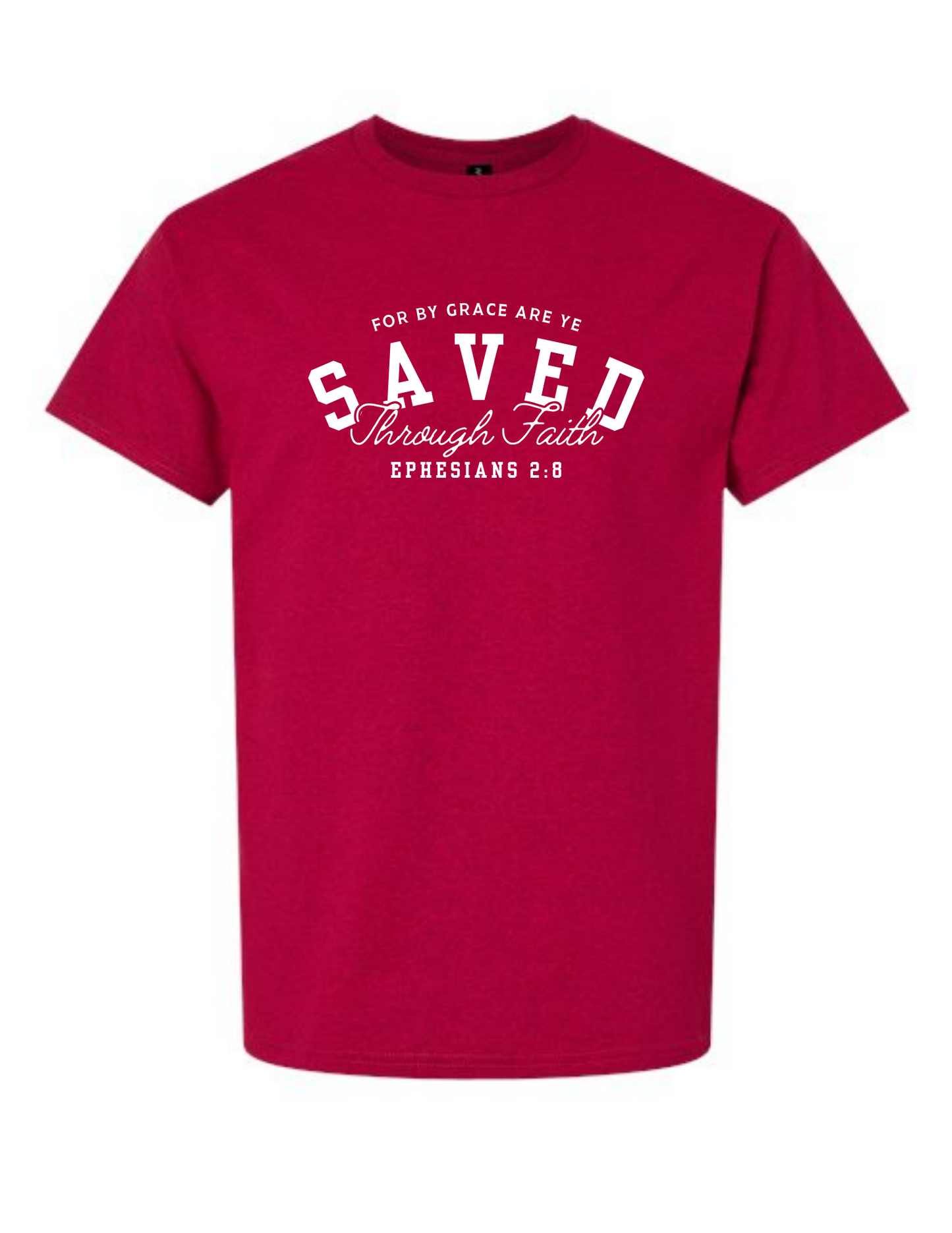"Saved" Ephesians 2:8 KJV T-Shirt - Red