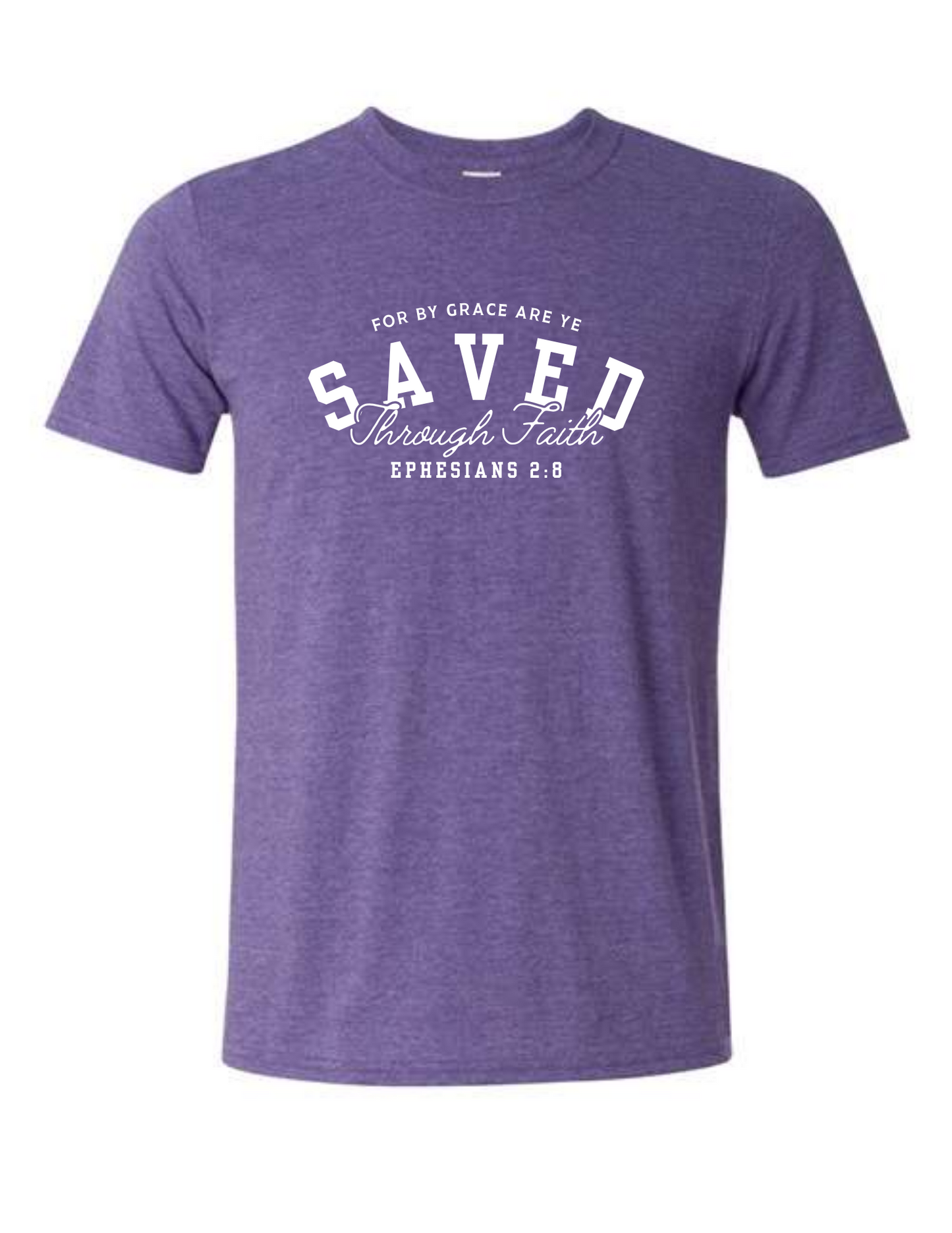 "Saved" Ephesians 2:8 KJV T-Shirt - Heather Purple