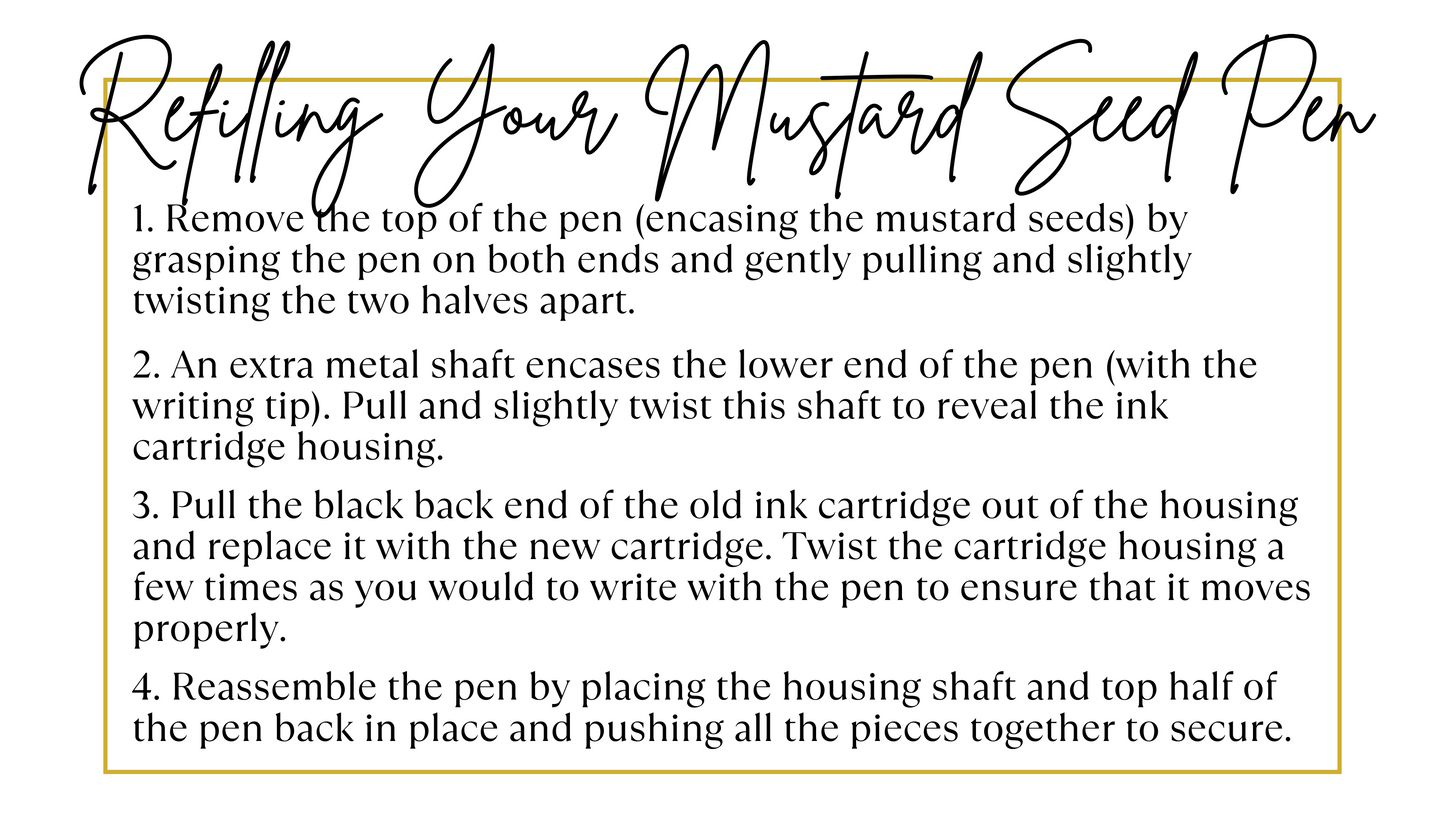 Mustard Seed Pen Black Ink Refill Cartridges