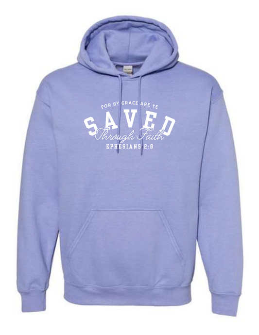 "Saved" Ephesians 2:8a KJV Sweatshirt - Lilac