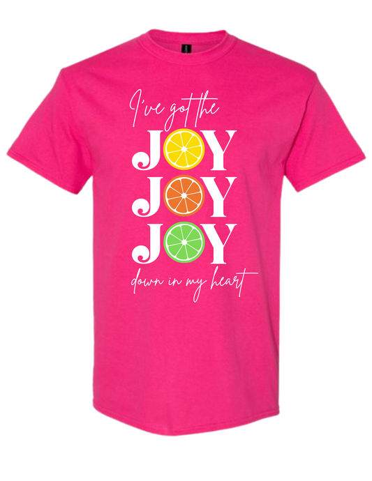 "Joy Joy, Joy" Citrus Design T-Shirt - Pink