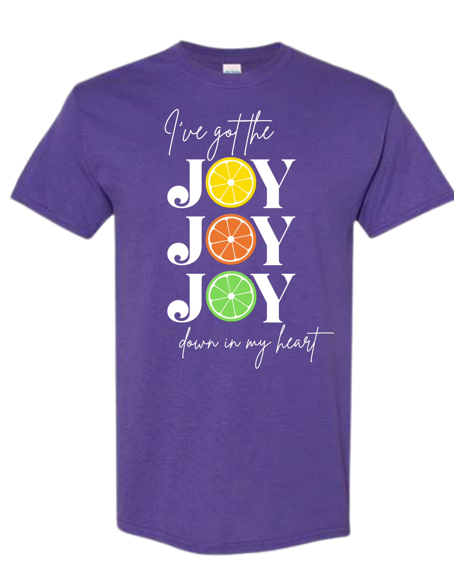 "Joy Joy, Joy" Citrus Design T-Shirt - Purple