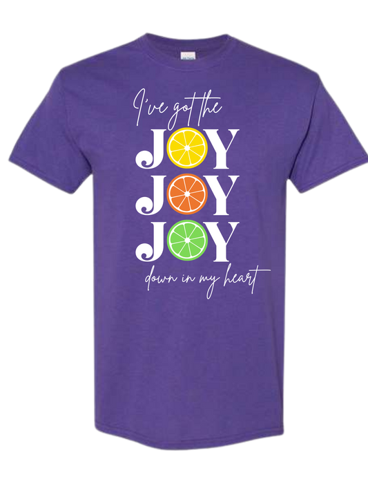"Joy Joy, Joy" Citrus Design T-Shirt - Purple