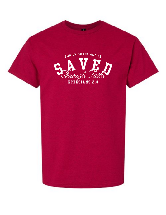 "Saved" Ephesians 2:8 KJV T-Shirt - Red