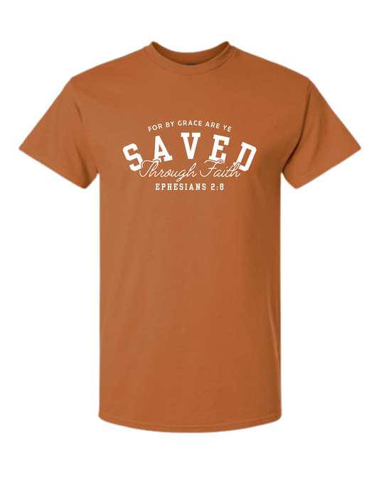 "Saved" Ephesians 2:8 KJV T-Shirt - Texas Orange