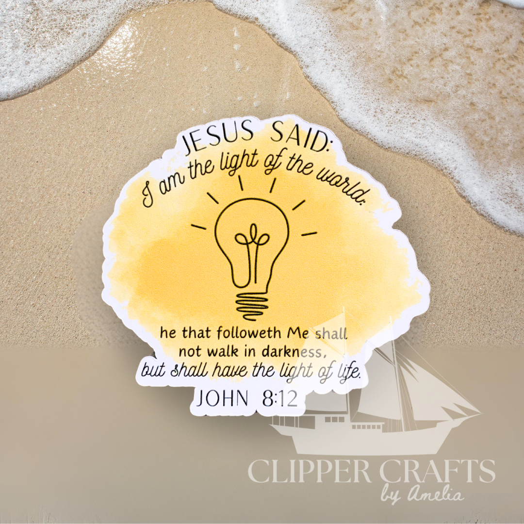 John 8:12 KJV "Light of the World" Sticker