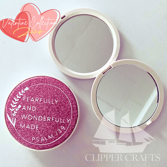Pink Glitter Compact Hand Mirror
