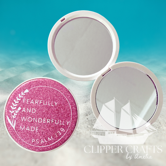 Pink Glitter Compact Hand Mirror