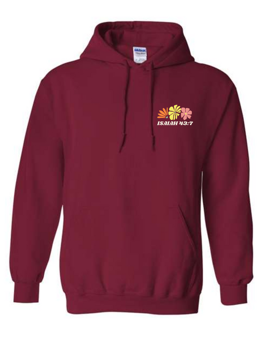 "Created for His Purpose" Isaiah 43:7 Hoodie - Maroon