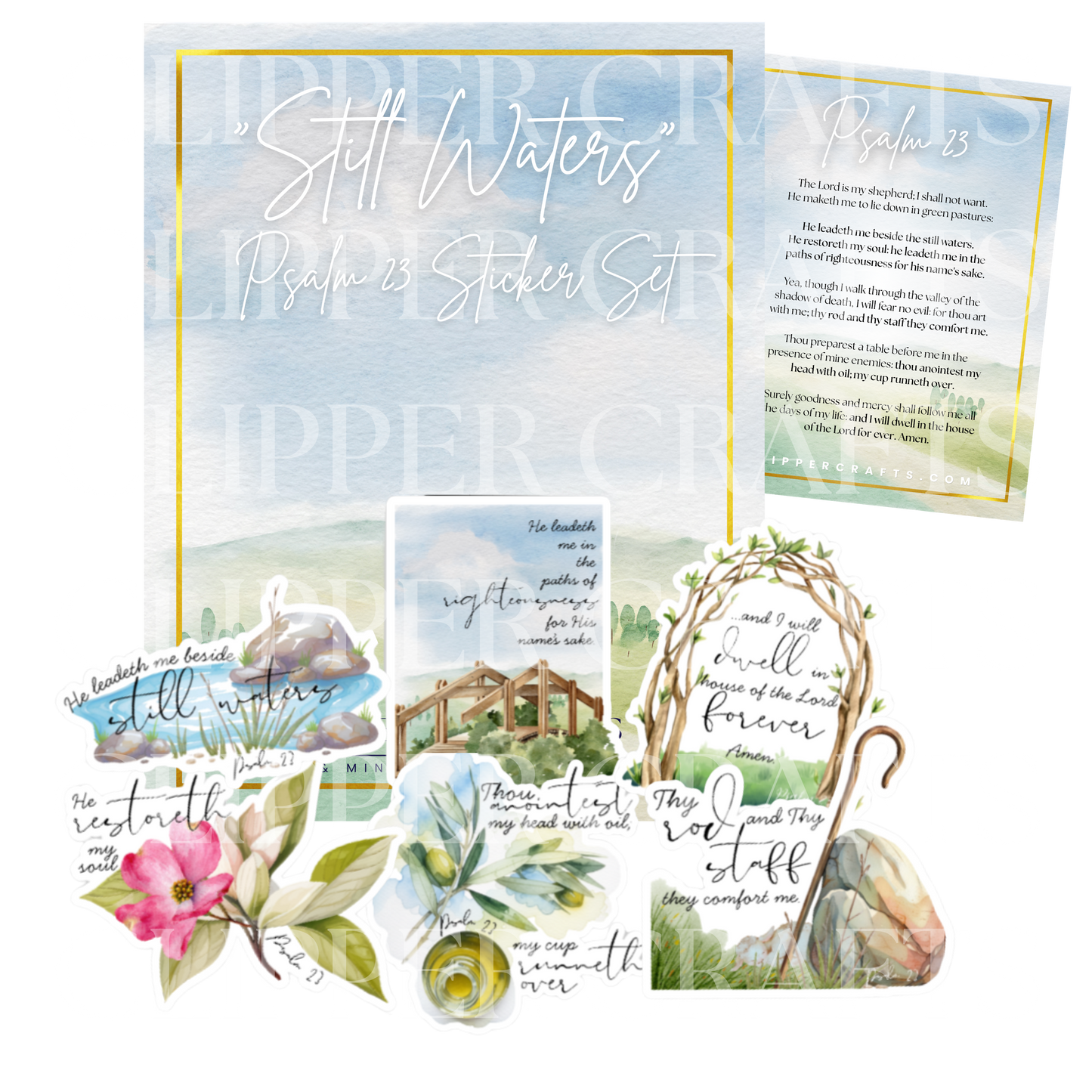 "Still Waters" Psalm 23 KJV Bible Verse 6-Sticker Bundle